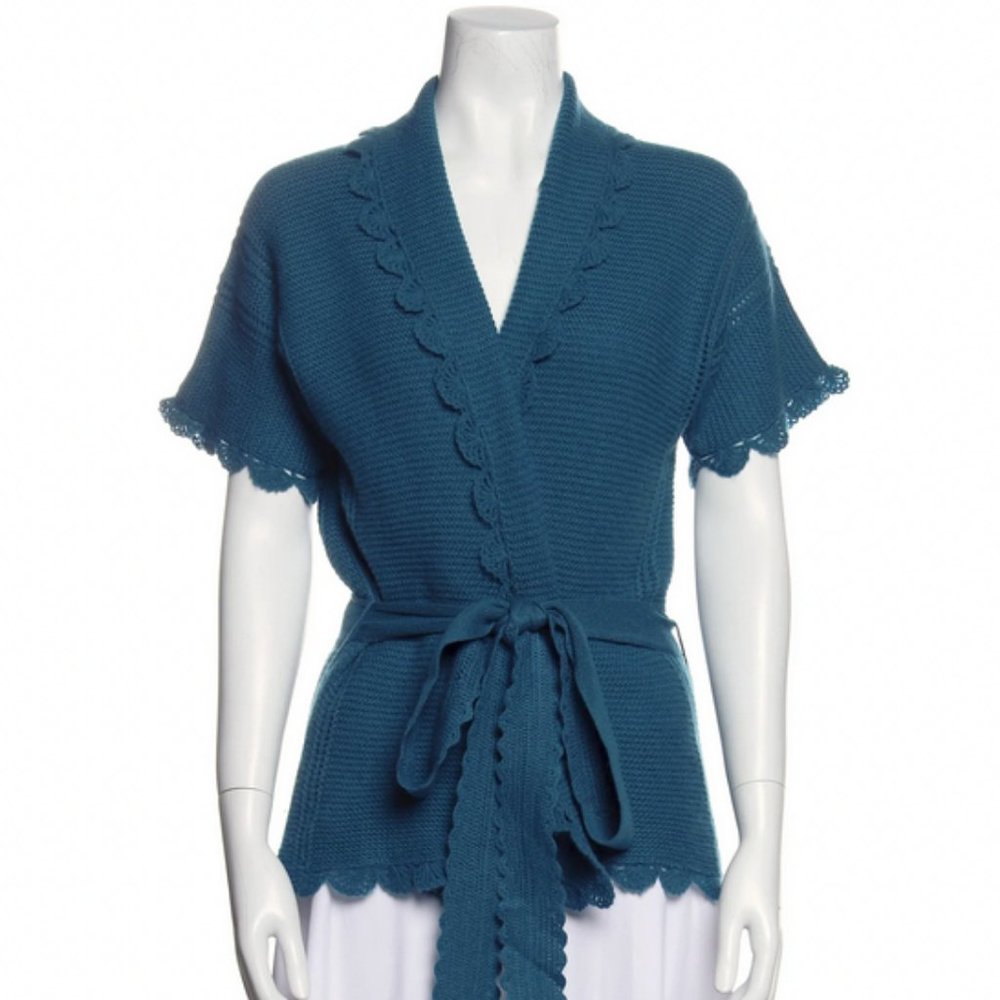 Blue Rebecca Taylor Cashmere Cardigan with Sash-Tie - Medium